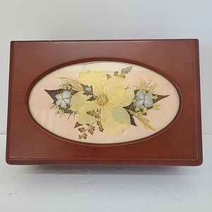 Vintage Pressed Flowers Wooden Jewelry Box 8"x5.5"x2.5"